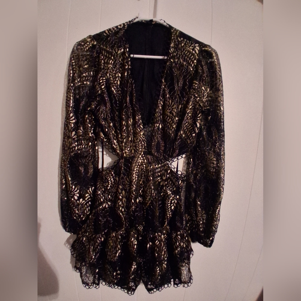 Fashion Nova Lace Cut Out Long Sleeve Romper